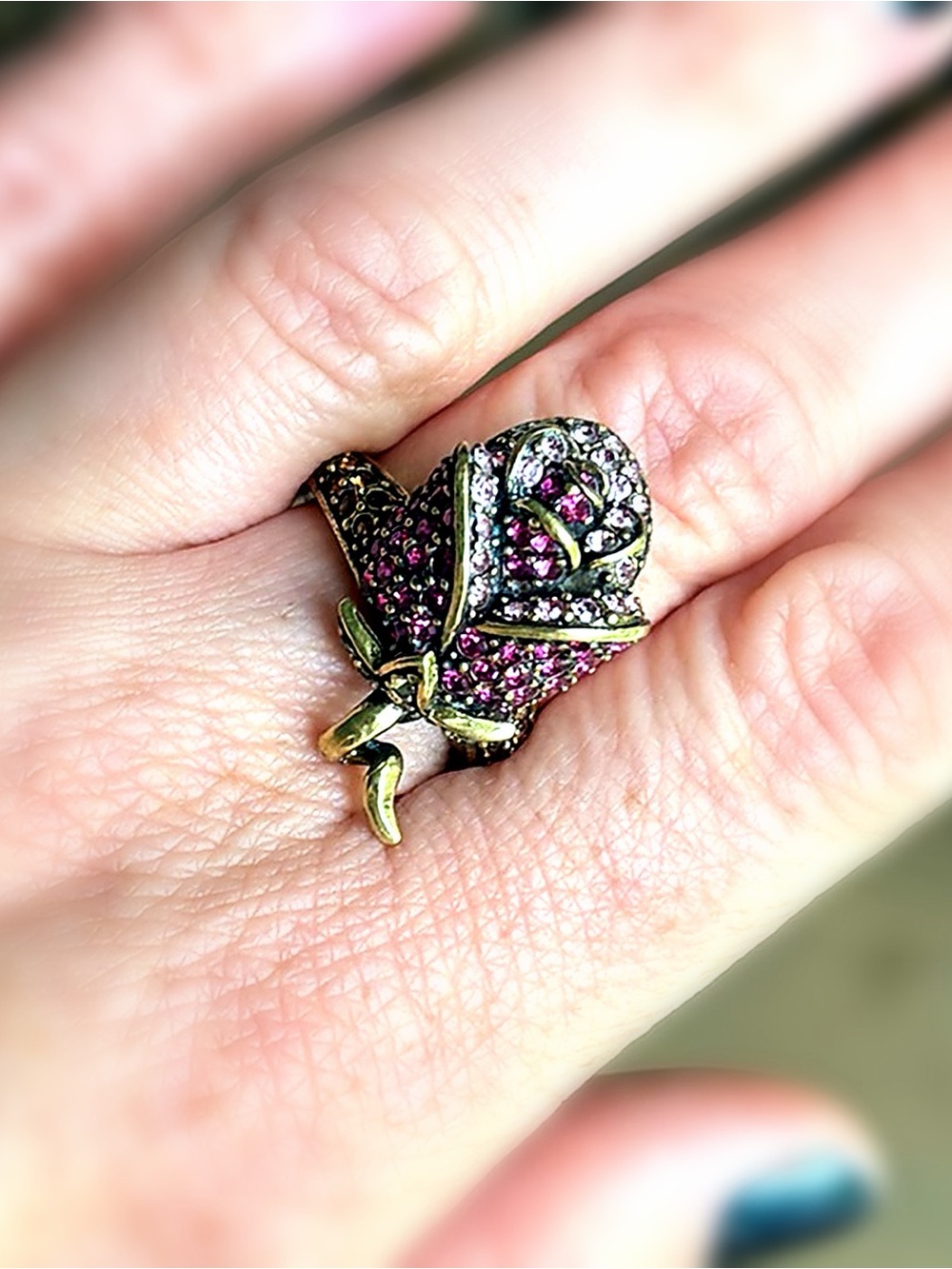 Heidi Daus Pink & Gold Statement Ring Size 6.75 Like New